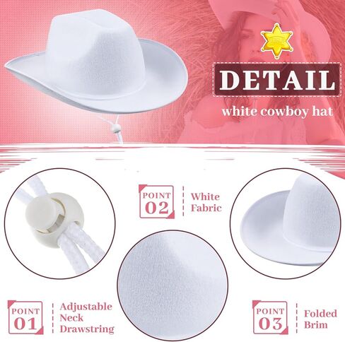 Janmercy 24 Pack Cowboy Hats Bulk Western Plain Cowboy White Hats Cowboy Hat with Adjustable Neck Drawstring for Wedding Stage Performance Bachelorette Party Performance Decor in Saudi Arabia
