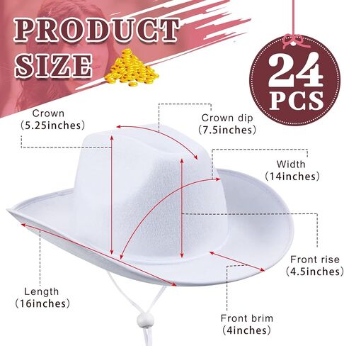 Janmercy 24 Pack Cowboy Hats Bulk Western Plain Cowboy White Hats Cowboy Hat with Adjustable Neck Drawstring for Wedding Stage Performance Bachelorette Party Performance Decor in Saudi Arabia