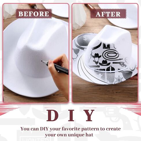 Janmercy 24 Pack Cowboy Hats Bulk Western Plain Cowboy White Hats Cowboy Hat with Adjustable Neck Drawstring for Wedding Stage Performance Bachelorette Party Performance Decor in Saudi Arabia