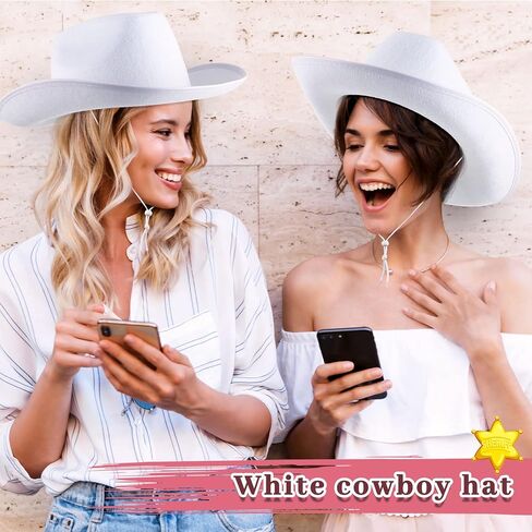 Janmercy 24 Pack Cowboy Hats Bulk Western Plain Cowboy White Hats Cowboy Hat with Adjustable Neck Drawstring for Wedding Stage Performance Bachelorette Party Performance Decor in Saudi Arabia
