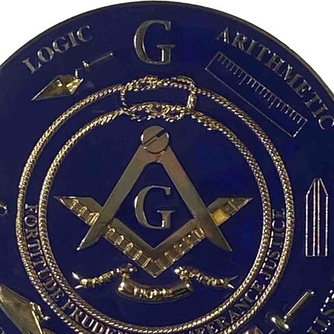 شعار السيارة ماستر ماسون - الفنون الليبرالية السبعة ومربع فضائل الكاردينال الأربعة وسحب كابل البوصلة الذي يربطنا جميعًا معًا - الأزرق والأسود والذهبي (أسود) in Kuwait