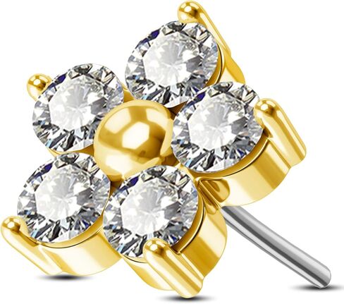 Jewseen 14k الذهب الذهب Top Top Flower Flat Back Stud Top 16g 18g 20g arics arrings Nate Lip Percing Jewelry for Women Men (Top فقط) in Saudi Arabia