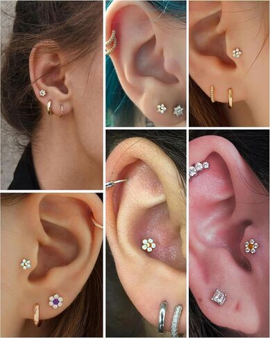 Jewseen 14k الذهب الذهب Top Top Flower Flat Back Stud Top 16g 18g 20g arics arrings Nate Lip Percing Jewelry for Women Men (Top فقط) in Saudi Arabia
