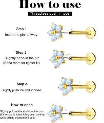 Jewseen 14k الذهب الذهب Top Top Flower Flat Back Stud Top 16g 18g 20g arics arrings Nate Lip Percing Jewelry for Women Men (Top فقط) in Saudi Arabia