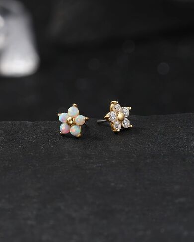 Jewseen 14k الذهب الذهب Top Top Flower Flat Back Stud Top 16g 18g 20g arics arrings Nate Lip Percing Jewelry for Women Men (Top فقط) in Saudi Arabia