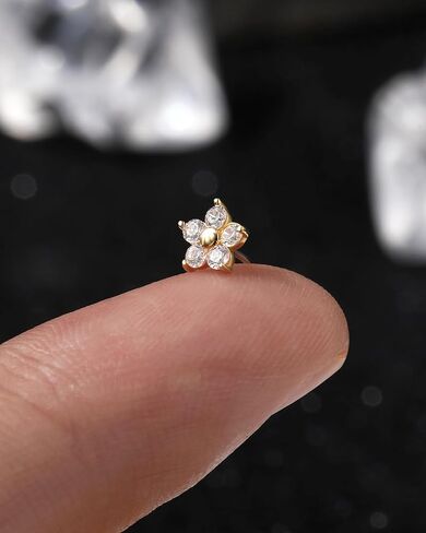 Jewseen 14k الذهب الذهب Top Top Flower Flat Back Stud Top 16g 18g 20g arics arrings Nate Lip Percing Jewelry for Women Men (Top فقط) in Saudi Arabia