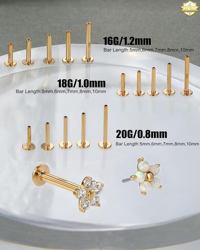 Jewseen 14k الذهب الذهب Top Top Flower Flat Back Stud Top 16g 18g 20g arics arrings Nate Lip Percing Jewelry for Women Men (Top فقط) in Saudi Arabia