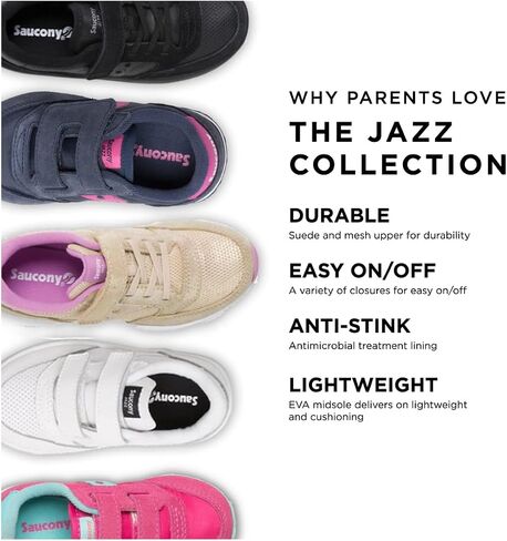 حذاء رياضي Saucony Originals Jazz Hook & Loop (طفل صغير/طفل صغير)، رمادي/فضي/وردي، 6.5 US للجنسين in Saudi Arabia