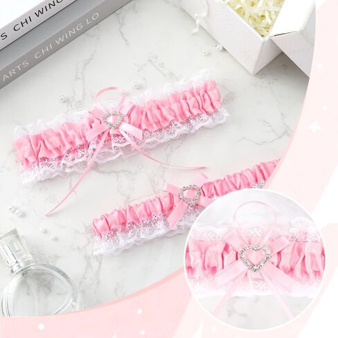 Lace Garters for Bride Wedding Accessories Leg Garter with Rhinestone Bows Party Prom Band Blue Black Pink White in Kuwait