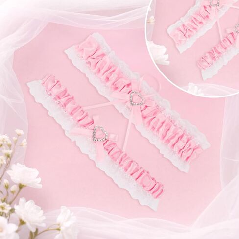 Lace Garters for Bride Wedding Accessories Leg Garter with Rhinestone Bows Party Prom Band Blue Black Pink White in Kuwait