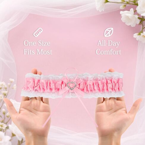 Lace Garters for Bride Wedding Accessories Leg Garter with Rhinestone Bows Party Prom Band Blue Black Pink White in Kuwait
