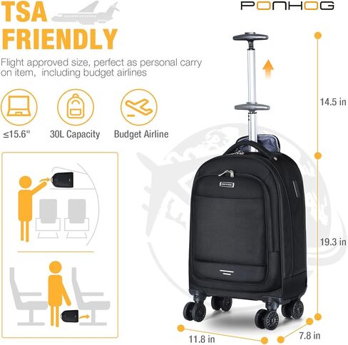 حقيبة ظهر متدحرجة - حقيبة ظهر للكمبيوتر المحمول مقاس 17 بوصة مع عجلات معتمدة للسفر وحقائب ظهر من النايلون 1680D قابلة للإزالة للرجال والنساء مناسبة للسفر والعمل والكلية التجارية in Kuwait