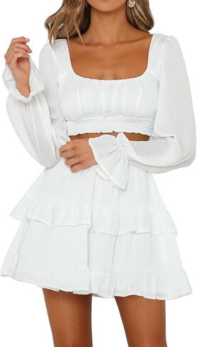 Women's Tiered Ruffles Flared Mini Skirt Casual Boho Flowy Pleated Swing Beach Stretchy High Waisted Mini Skirt in Kuwait