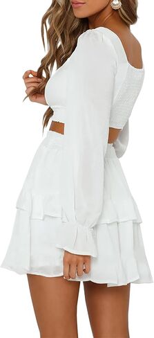 Women's Tiered Ruffles Flared Mini Skirt Casual Boho Flowy Pleated Swing Beach Stretchy High Waisted Mini Skirt in Kuwait