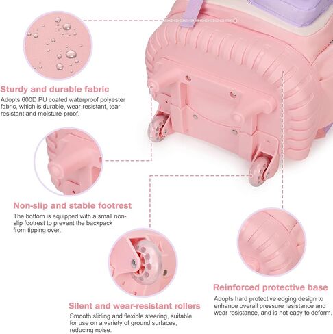 حقائب الظهر المتداول للفتيات ، حقائب الظهر Kawaii Bunny Roller Wheels مع علبة قلم رصاص حقيبة الغداء ، حقيبة الكتب ذات العجلات للسفر الابتدائية Aquamarine in Kuwait