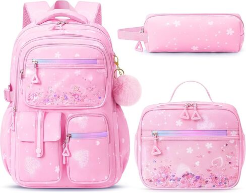 Fimibuke Backpack for Girls, 3 PCS Waterproof Kids Backpack with Lunch Box & Pencil Case Set, Cute Travel Bookbag School Bag for Kindergarten Elementary Middle High School Student Toddler Kids Teens in Kuwait