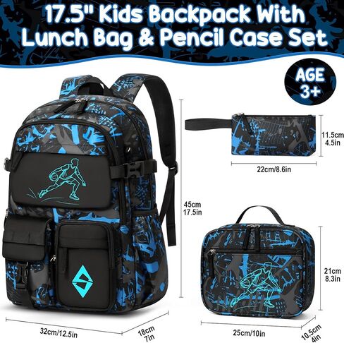 Fimibuke Backpack for School Boys, 3 PCS Cool Luminous Kids Backpacks with Lunch Box & Pencil Pouch, Toddler Teen Glow in The Dark Backpack Bookbag Schoolbag Set for Elementary to High School Students in Kuwait