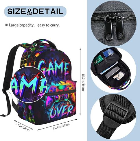 15 Inch Gaming Over Backpack for Boys Ages 6-8, Lightweight School Bookbag with Large Capacity & Padded Ergonomic Back, Ideal for Kindergarten & Elementary in Saudi Arabia