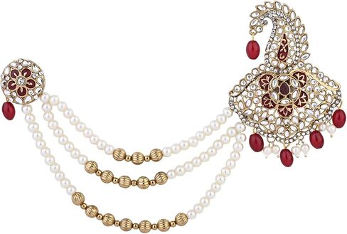 I Jewels Gold Plated Indian Wedding Bollywood Stone Pearl Work Safa Kalangi Brooch for Groom/Men/Dulha Pagadi in Kuwait