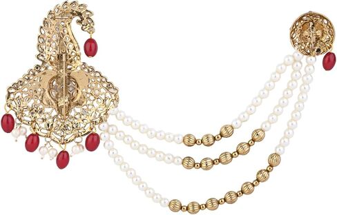 I Jewels Gold Plated Indian Wedding Bollywood Stone Pearl Work Safa Kalangi Brooch for Groom/Men/Dulha Pagadi in Kuwait