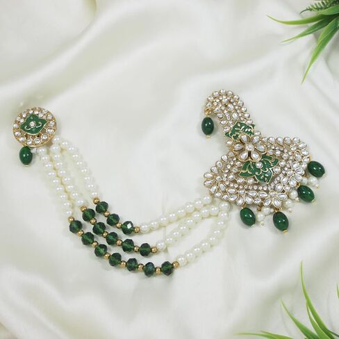 I Jewels Gold Plated Indian Wedding Bollywood Stone Pearl Work Safa Kalangi Brooch for Groom/Men/Dulha Pagadi in Kuwait
