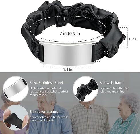 Medical Alert Bracelets for Women Personalized Elastic Silk Wristband Medical ID Bracelet Engraved Emergency Information Diabetes Epilepsy Autism Allergy in Saudi Arabia