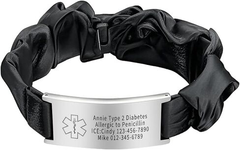 Medical Alert Bracelets for Women Personalized Elastic Silk Wristband Medical ID Bracelet Engraved Emergency Information Diabetes Epilepsy Autism Allergy in Saudi Arabia