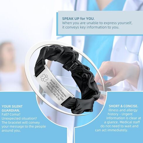 Medical Alert Bracelets for Women Personalized Elastic Silk Wristband Medical ID Bracelet Engraved Emergency Information Diabetes Epilepsy Autism Allergy in Saudi Arabia