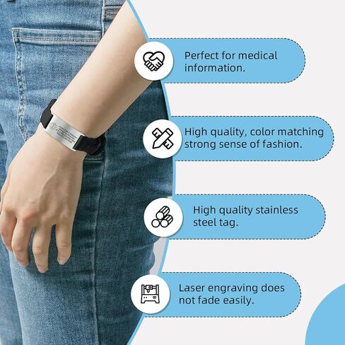 Medical Alert Bracelets for Women Personalized Elastic Silk Wristband Medical ID Bracelet Engraved Emergency Information Diabetes Epilepsy Autism Allergy in Saudi Arabia