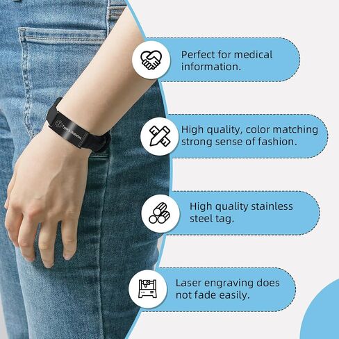 Medical Alert Bracelets for Women Personalized Elastic Silk Wristband Medical ID Bracelet Engraved Emergency Information Diabetes Epilepsy Autism Allergy in Saudi Arabia
