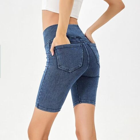 Girls Biker Shorts Crossover High Waist Jean Shorts Summer Bermuda Denim Pants with Pockets in Saudi Arabia