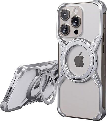 Frameless Magnetic Case for iPhone 15 Pro Max / 14 Pro Max / 13 Pro Max with Stand, Fit for MagSafe, Rotatable Ring Kickstand Bezel Less Minimalist Heat Dissipation Slim Shockproof Metal Bumper Case in Saudi Arabia