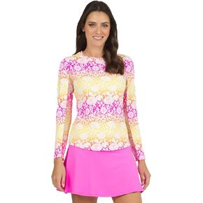 Ibkul athleisure ارتداء أشعة الشمس upf 50+ تقنية التبريد الجليدية Jesse Print Long Sleeve Crew Neck - 12538 Watermelon/Orange Jesse XS in Saudi Arabia