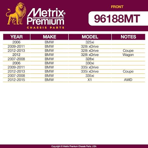 Metrix Premium Chassis Parts-6 PC مجموعة التعليق الواجهة الأمامية يناسب 09-11 BMW 328i Xdrive ، 12-13 328i Xdrive Coupe ، 09-11 335i Xdrive ، 12-13 335i Xdrive Coupe ، K80678 ، RK621945 ، مصنوعة في أوروبا in Kuwait