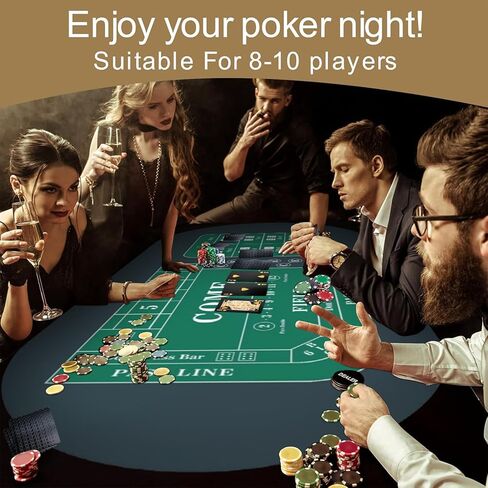 AQQA Poker Table Top 70" x 35"with Black Playing Cards, Texas Hold'em Poker Rubber Mat Poker Topper for Tables,Folding Portable Poker Table Top Layout for Poker Game in Kuwait