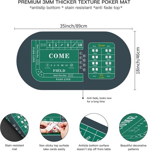 AQQA Poker Table Top 70" x 35"with Black Playing Cards, Texas Hold'em Poker Rubber Mat Poker Topper for Tables,Folding Portable Poker Table Top Layout for Poker Game in Kuwait