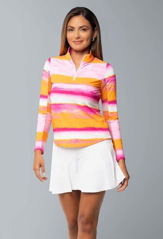 IBKUL Athleisure Wear Sun Protective UPF 50+ Icefil Cooling Tech Amy Print Long Sleeve Mock Neck Top – 10088 in Kuwait