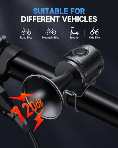 Electric Bike Horn, 130db Electronic Bicycle Horns for Handlebars, IPX4 Waterproof Loud Bicycle Bell with 3V Button Battery Operated, Easy Installation, for Scooter Ebike Motorcycle Road Bike in Saudi Arabia
