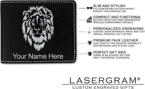 محفظة Lasergram Faux Leather Bi-Fold ، وذئب العواء ، ونقش مخصص (رمادي) in Kuwait