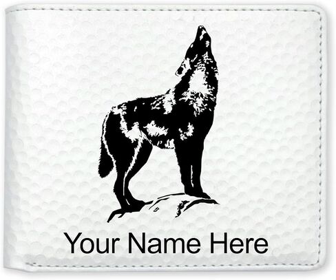 محفظة Lasergram Faux Leather Bi-Fold ، وذئب العواء ، ونقش مخصص (رمادي) in Kuwait