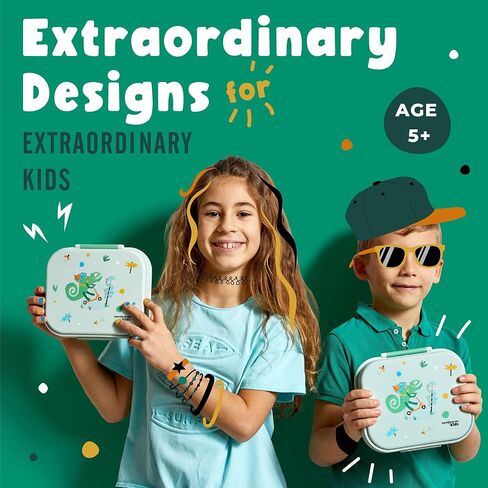 Bentoheaven Premium Bento Lunch Box for Kids, 9 Designs, Leak-proof 3-4 Compartments, Divider, Ideal size 30oz, Microwave/Dishwasher Safe Kids Bento Box (Loncheras Para Niños/Niñas)[Green] in Kuwait