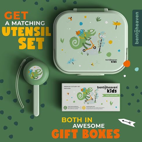 Bentoheaven Premium Bento Lunch Box for Kids, 9 Designs, Leak-proof 3-4 Compartments, Divider, Ideal size 30oz, Microwave/Dishwasher Safe Kids Bento Box (Loncheras Para Niños/Niñas)[Green] in Kuwait