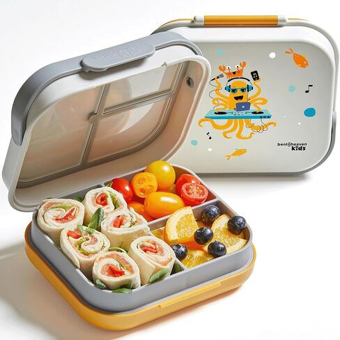 Bentoheaven Premium Bento Lunch Box for Kids, 9 Designs, Leak-proof 3-4 Compartments, Divider, Ideal size 30oz, Microwave/Dishwasher Safe Kids Bento Box (Loncheras Para Niños/Niñas)[Green] in Kuwait