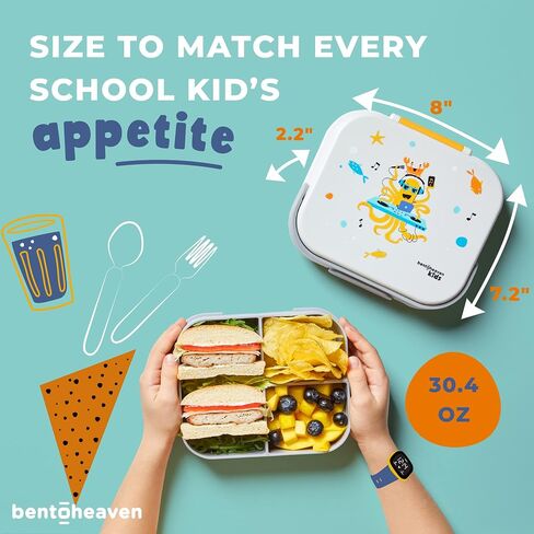 Bentoheaven Premium Bento Lunch Box for Kids, 9 Designs, Leak-proof 3-4 Compartments, Divider, Ideal size 30oz, Microwave/Dishwasher Safe Kids Bento Box (Loncheras Para Niños/Niñas)[Green] in Kuwait