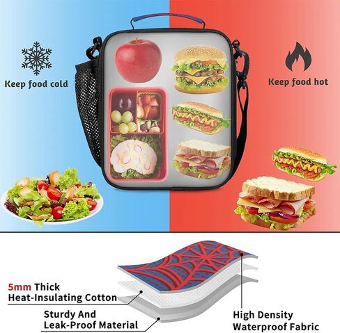 Lunch Box for Boys Girls - Reusable Insulated Lunch Bags for Kids - Large Capacity Cooler Back to School Lunch Thermal Meal Tote Kit, Red Spider Web in Saudi Arabia