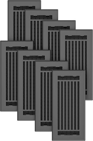 Floor Register 4x10 Vent Cover – 8 Pack – Heavy-Duty Steel, Rustproof & Walkable Grates, Easy Drop-in Install, Adjustable Air Supply Switch - Decorative Straight Line Design, Textured Black in Kuwait