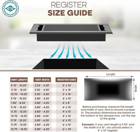 Floor Register 4x10 Vent Cover – 8 Pack – Heavy-Duty Steel, Rustproof & Walkable Grates, Easy Drop-in Install, Adjustable Air Supply Switch - Decorative Straight Line Design, Textured Black in Kuwait