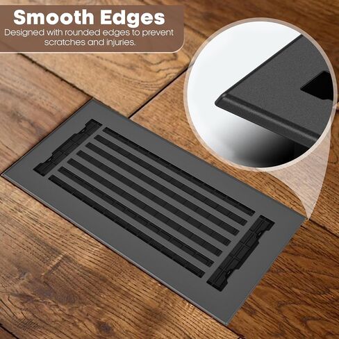 Floor Register 4x10 Vent Cover – 8 Pack – Heavy-Duty Steel, Rustproof & Walkable Grates, Easy Drop-in Install, Adjustable Air Supply Switch - Decorative Straight Line Design, Textured Black in Kuwait