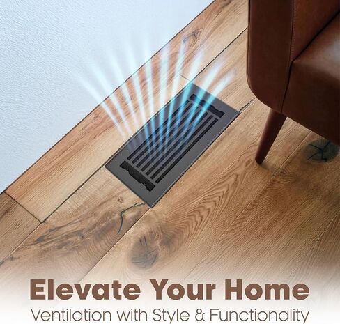 Floor Register 4x10 Vent Cover – 8 Pack – Heavy-Duty Steel, Rustproof & Walkable Grates, Easy Drop-in Install, Adjustable Air Supply Switch - Decorative Straight Line Design, Textured Black in Kuwait