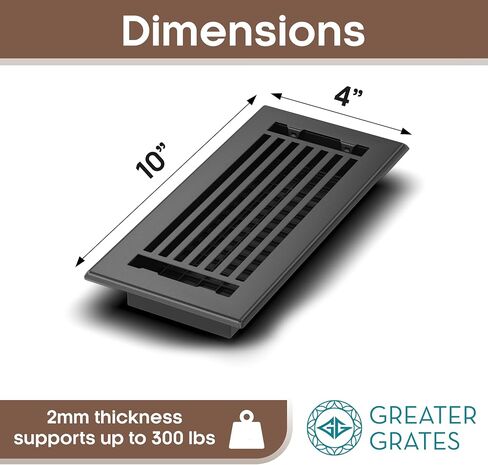 Floor Register 4x10 Vent Cover – 8 Pack – Heavy-Duty Steel, Rustproof & Walkable Grates, Easy Drop-in Install, Adjustable Air Supply Switch - Decorative Straight Line Design, Textured Black in Kuwait